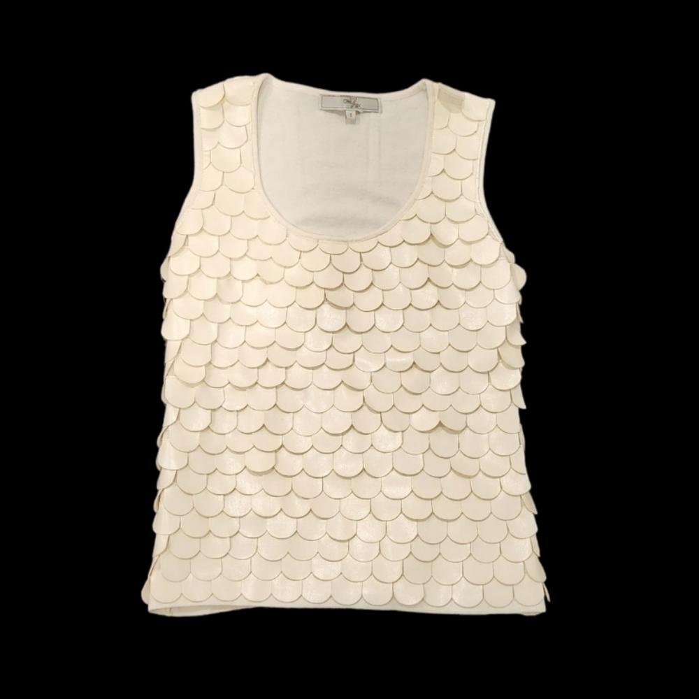 Mermaid like Sleeveless Top with Faux Leather Trim on Front